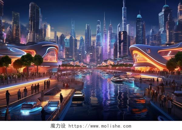元宇宙科幻未来工业城市虚拟世界科AI数字空间